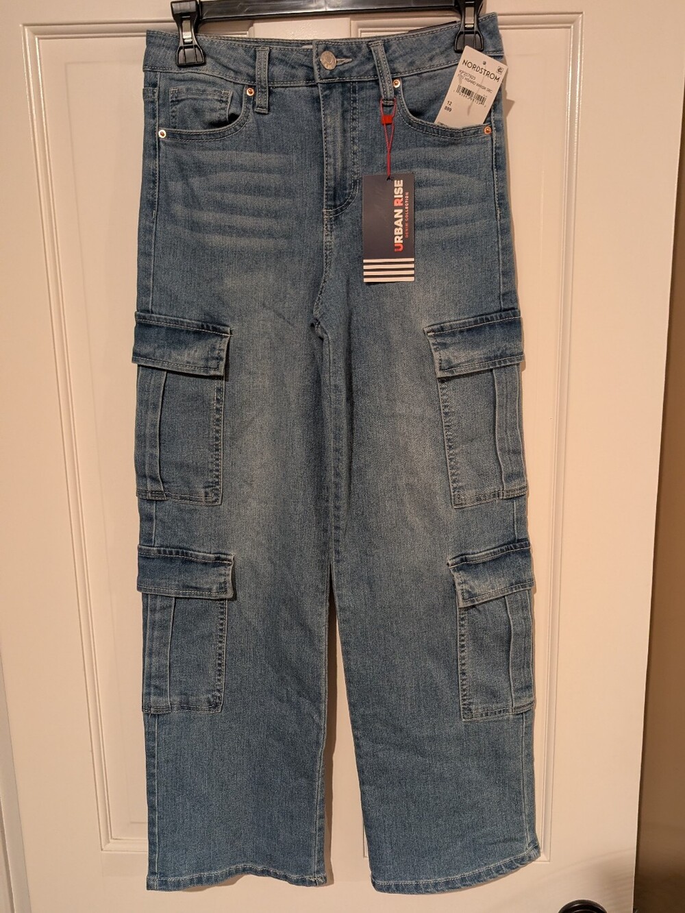 Girls Urban Rise Light Wash Cargo Jeans